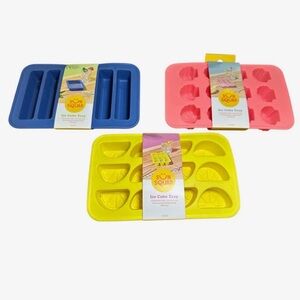 Sun Squad Silicone Ice Cube Trays Set Of 3 - Blue, Yellow & Pink